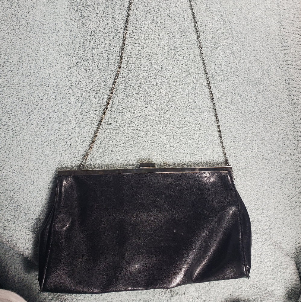 Vintage Black Pleather Evening Purse Shoulder Bag - Picture 2 of 6
